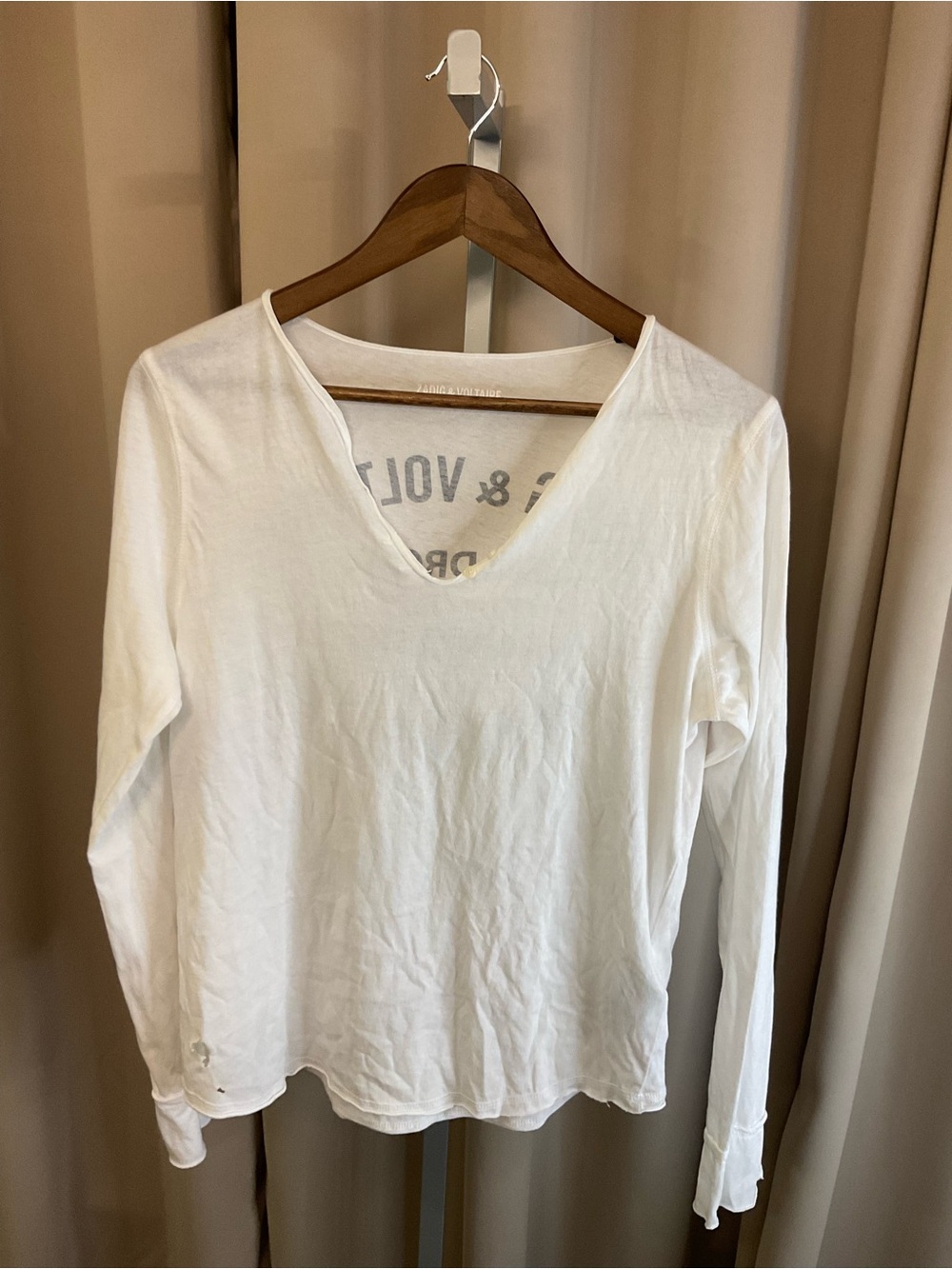 Zadig and Voltaire  Soft V-Neck Long Sleeve Tee - White
